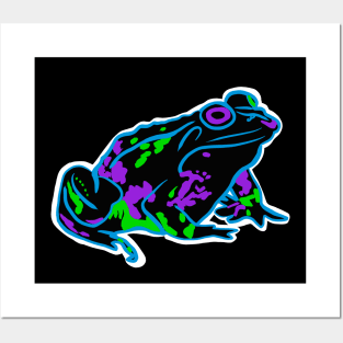 Blue Neon Frog With White Outline Posters and Art